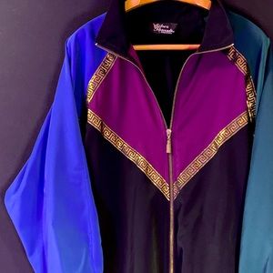 80’s vintage oversized color-block bomber jacket with gold accents